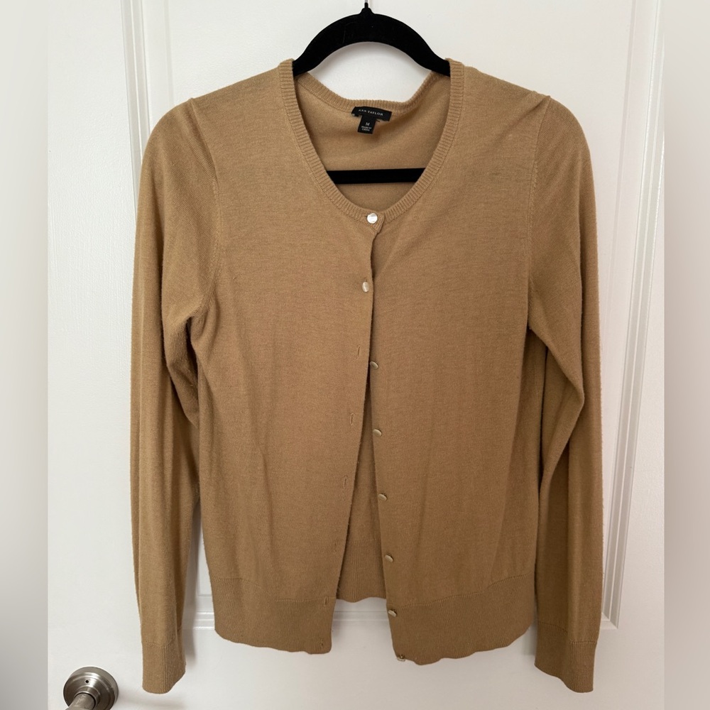 Ann Taylor Camel Cardigan 100% Cotton - Size M